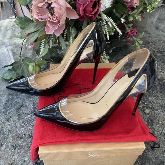 Christian Louboutin Cosmo Black Patent and Gold Euro 41 100mm Heels - Picture 4 of 8
